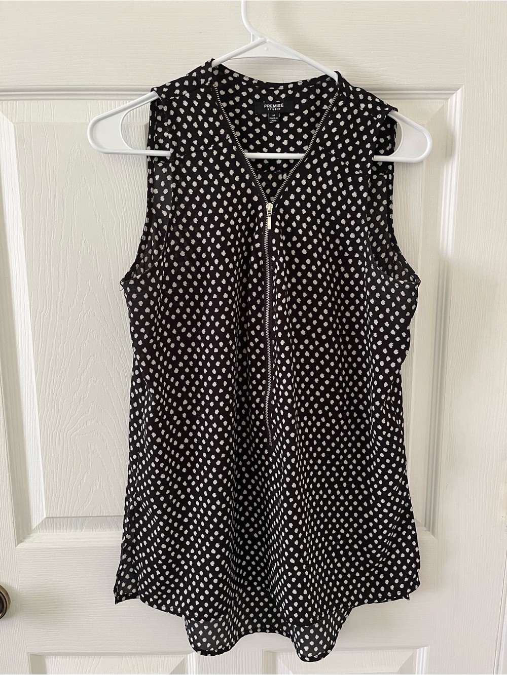 Premise Studio Black Top with White Spot Print